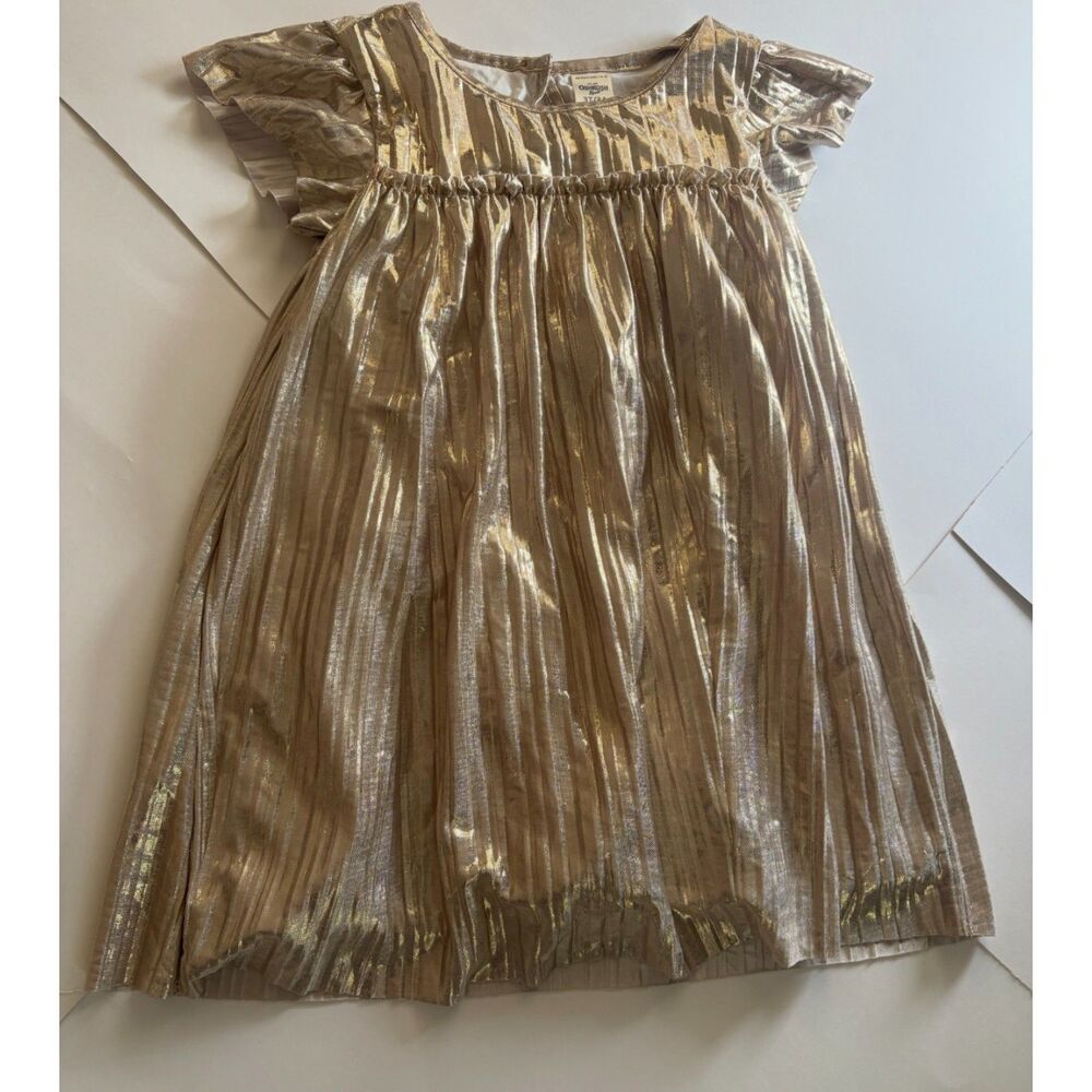 OshKosh B'gosh Girls 3T Metallic Gold Pleated Flutter Sleeve Party Dress